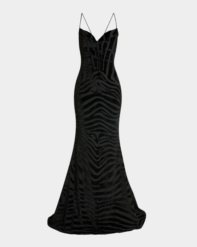 Zebra Velvet Sleeveless Trumpet Gown